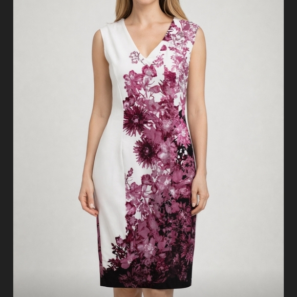 White House Black Market Dresses & Skirts - White House Black Market Floral Midi Dress in Pink and White